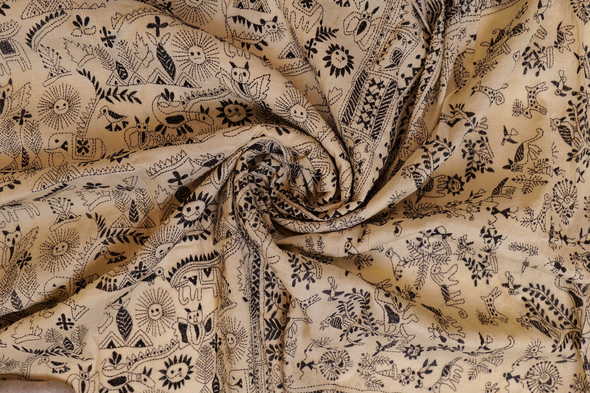 Swapna~Kantha Saree Black Embroidery