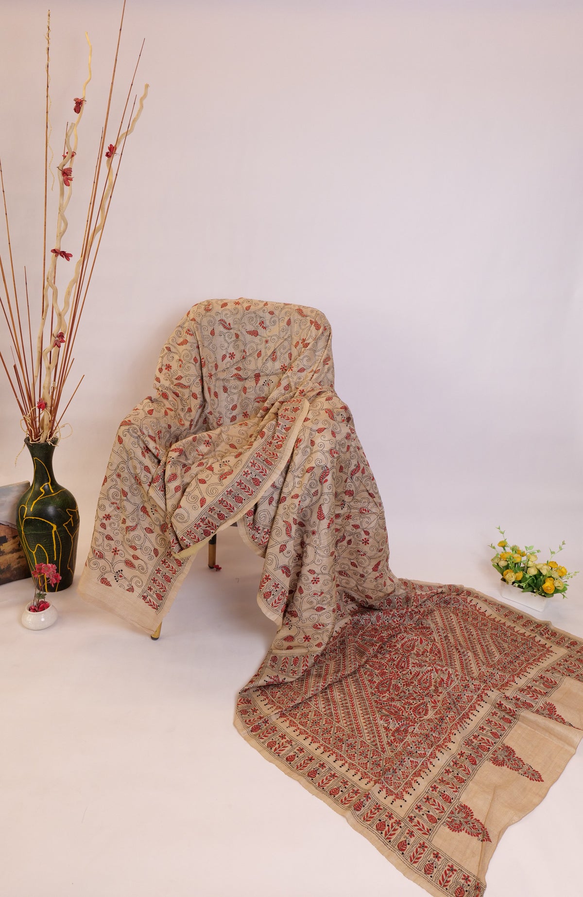 Advaita~Kantha Saree Brown Black Embroiery