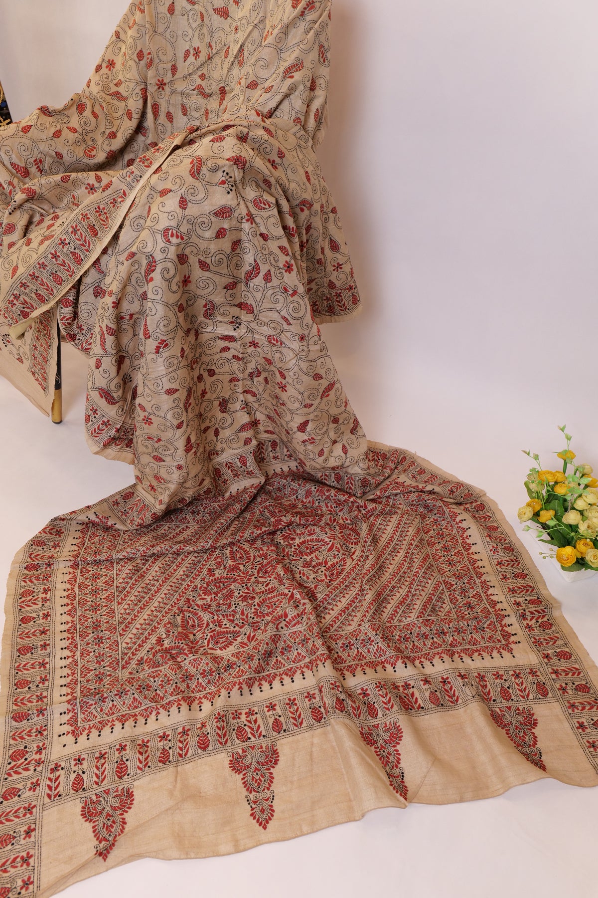 Advaita~Kantha Saree Brown Black Embroiery