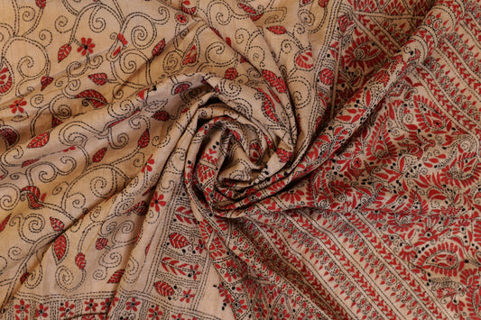 Advaita~Kantha Saree Brown Black Embroiery