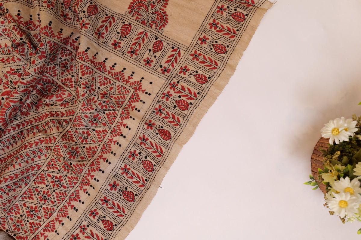 Advaita~Kantha Saree Brown Black Embroiery