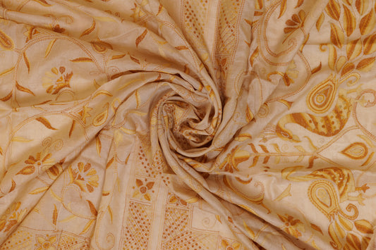 Nirvana~Kantha Saree- Shaded Yellow Embroidery