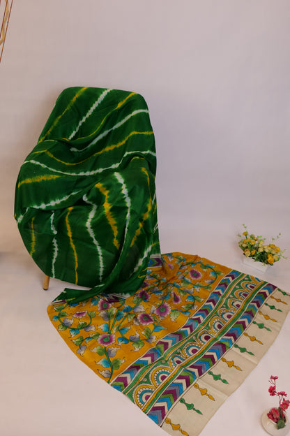 Abhyudaya~Bishnupuri Silk Saree Shibori with Kalamkari