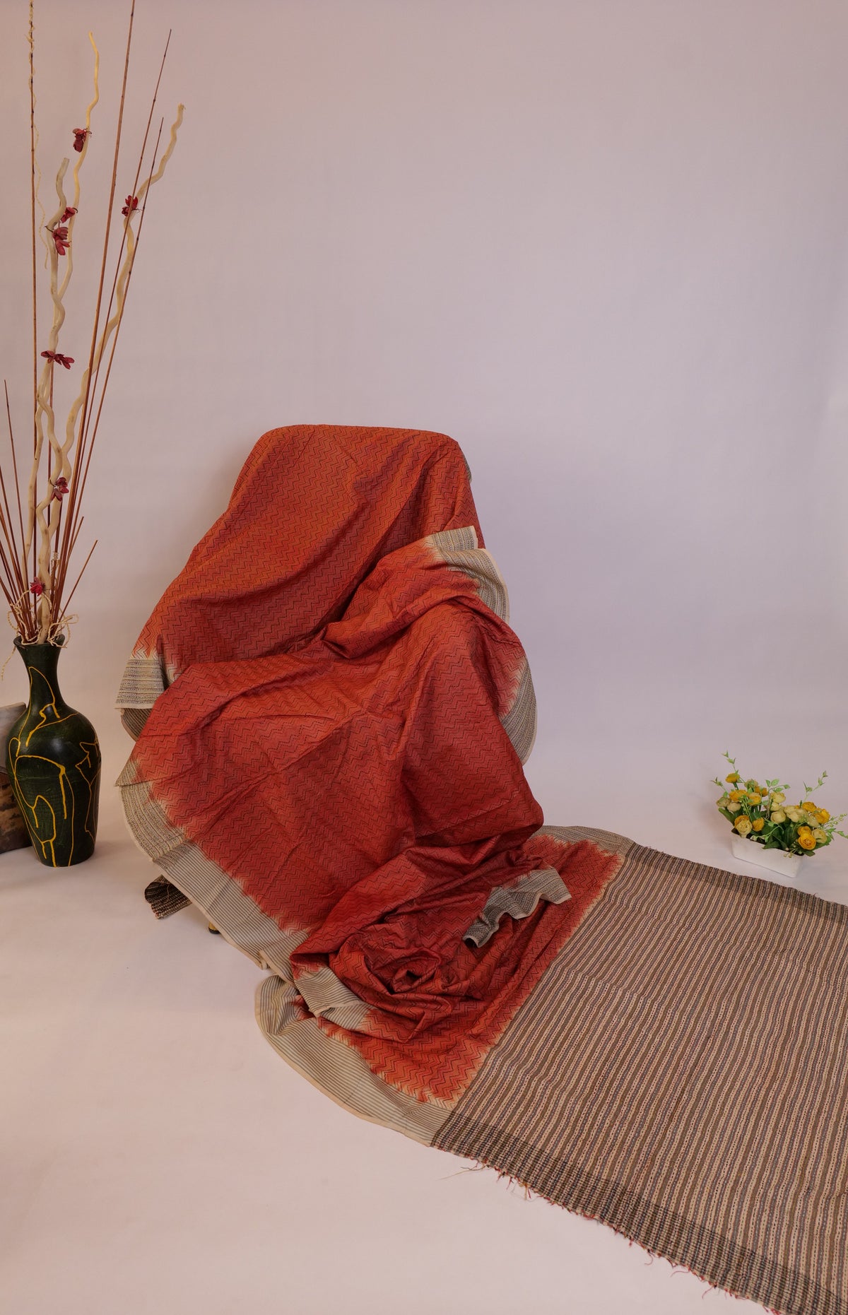 Prerna~Kantha Tussar Saree Rust Off White
