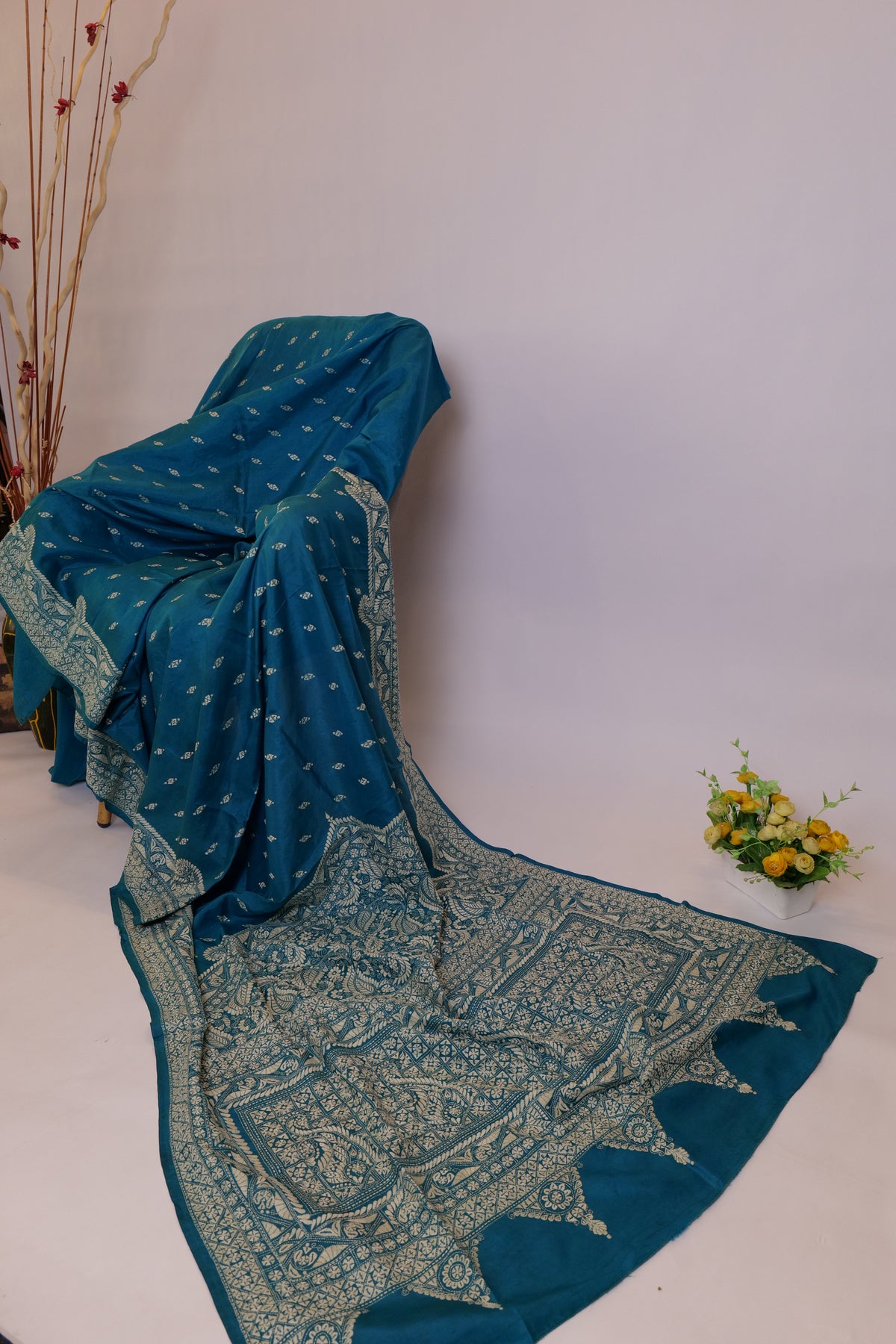 Chaitanya~Kantha Saree Teal Blue