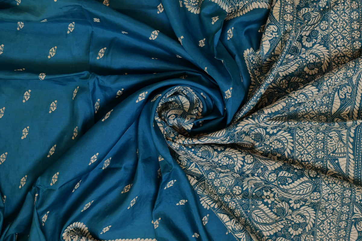 Chaitanya~Kantha Saree Teal Blue