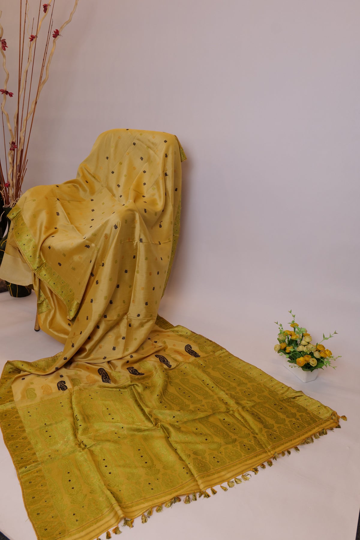 Pragya~Assam Mulberry Silk Saree Chandan & Green