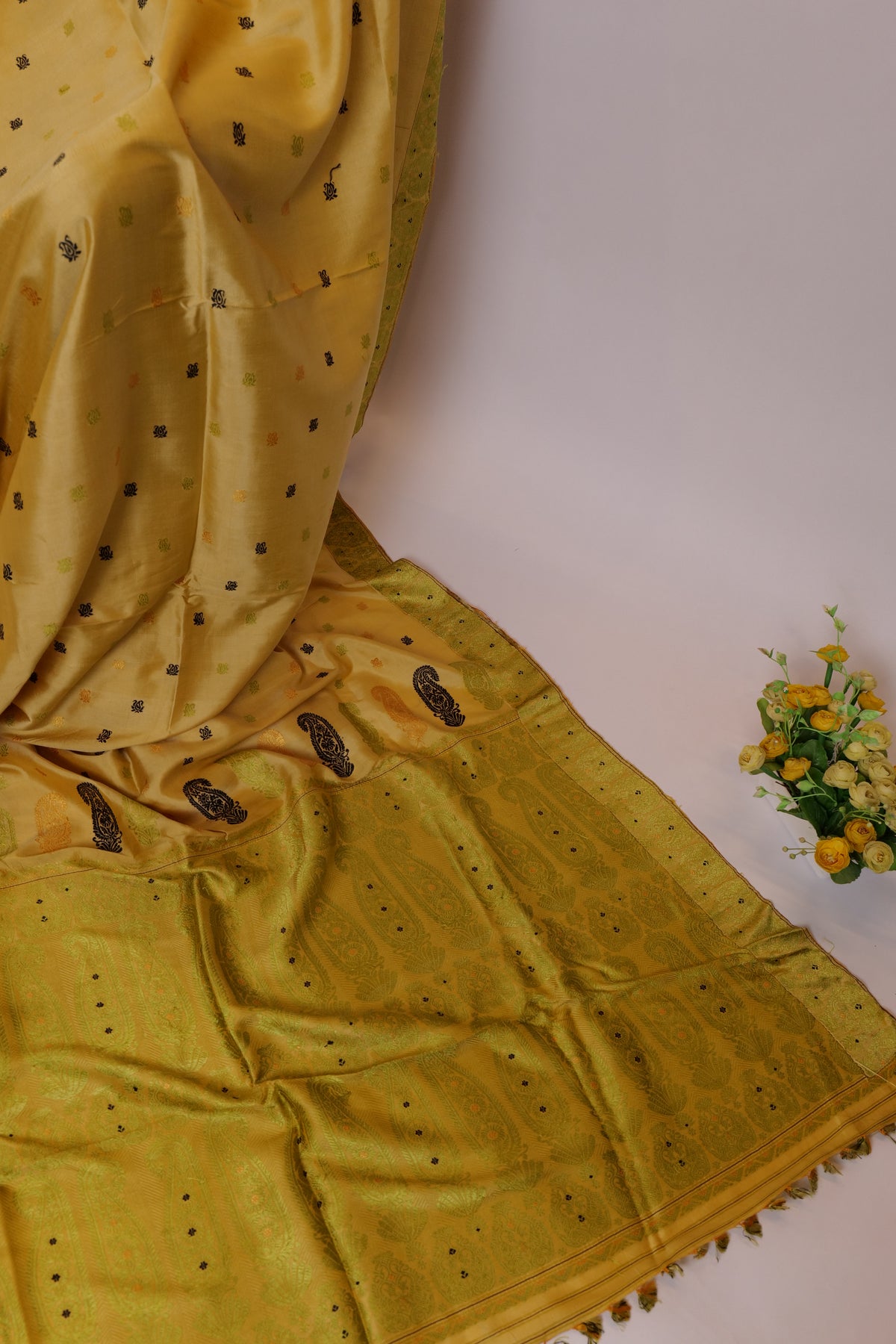 Pragya~Assam Mulberry Silk Saree Chandan & Green