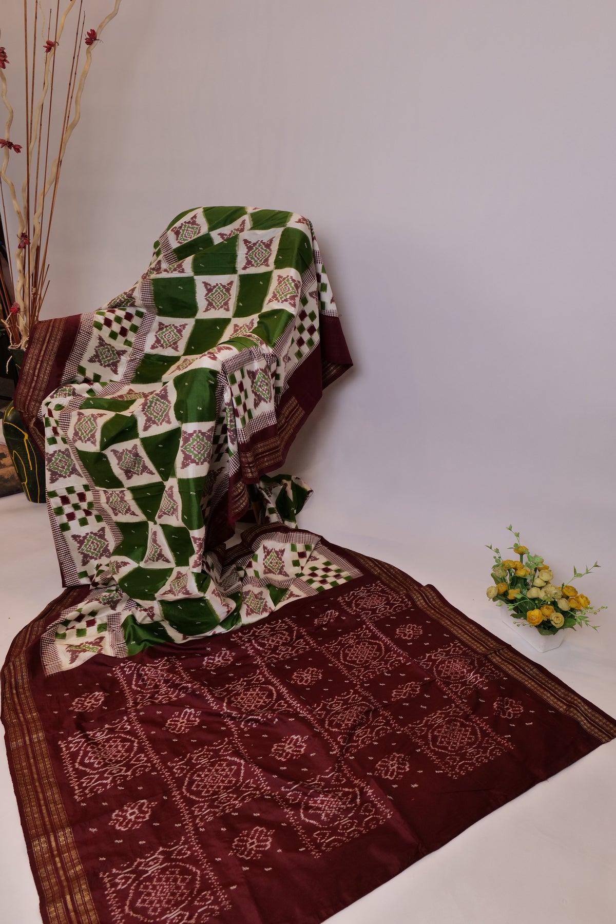 Yashasvi~Odissa Weave Green Maroon White