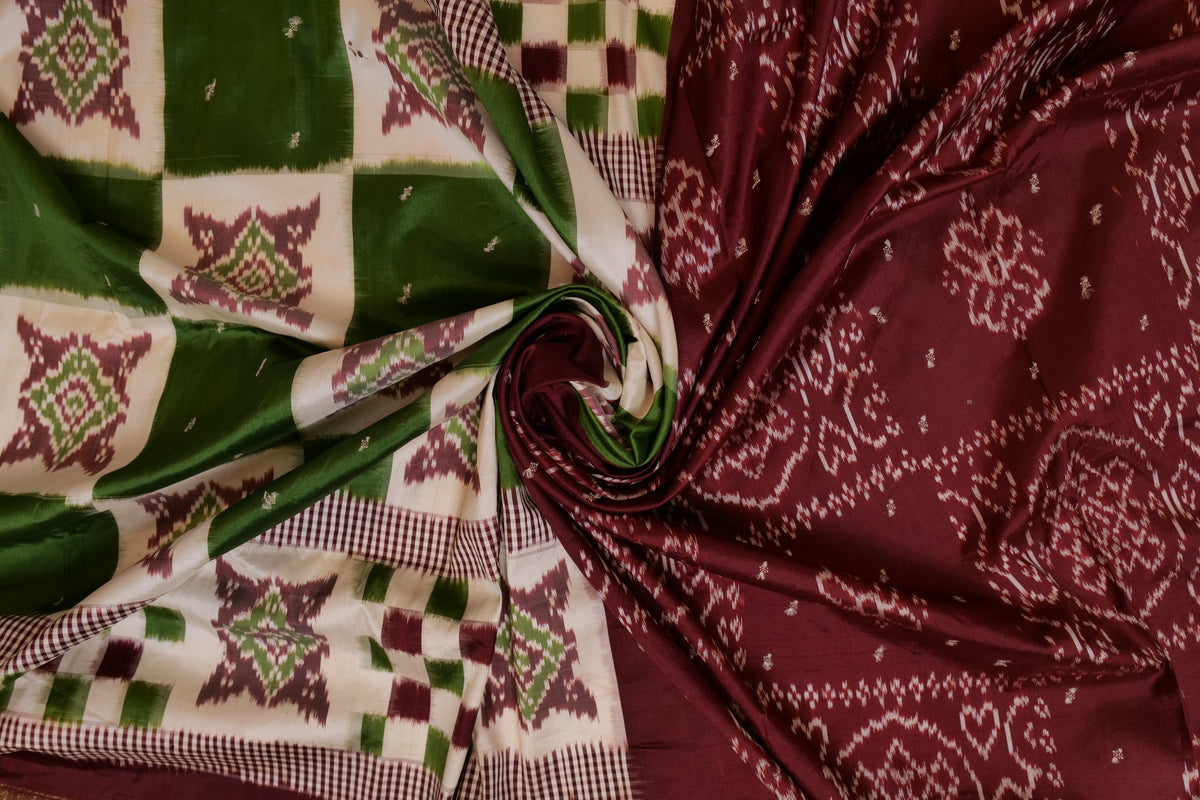 Yashasvi~Odissa Weave Green Maroon White