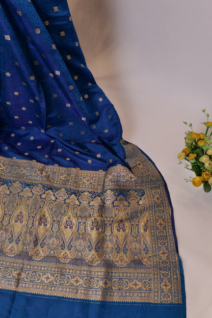 Mridula~Tanchoi Banarsee Saree Blue