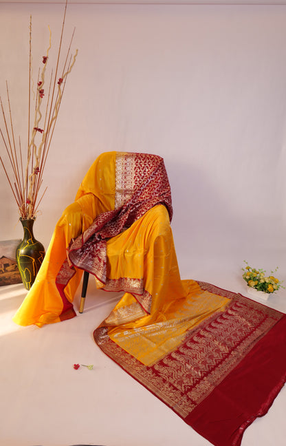 Manjula~Banarsee Saree Yellow Maroon