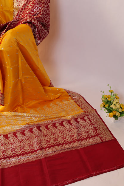 Manjula~Banarsee Saree Yellow Maroon