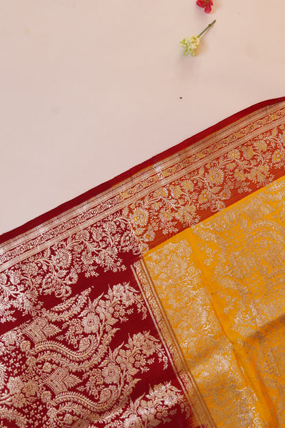 Manjula~Banarsee Saree Yellow Maroon