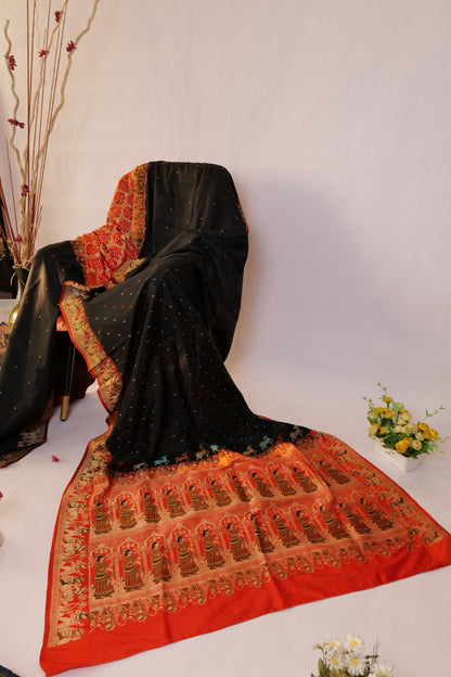 Hridaya~Figurine Banarsee saree Black Orange