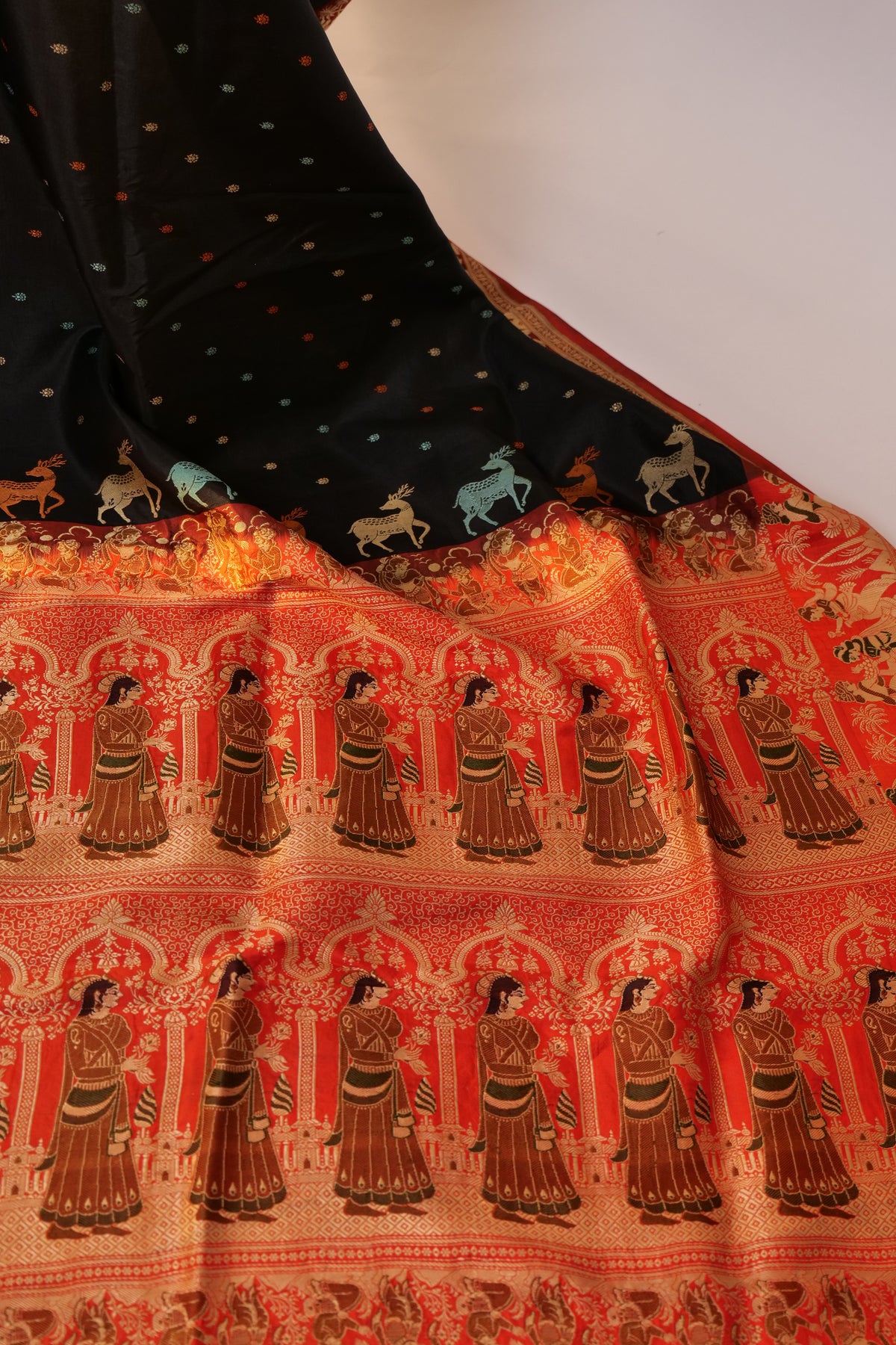 Hridaya~Figurine Banarsee saree Black Orange