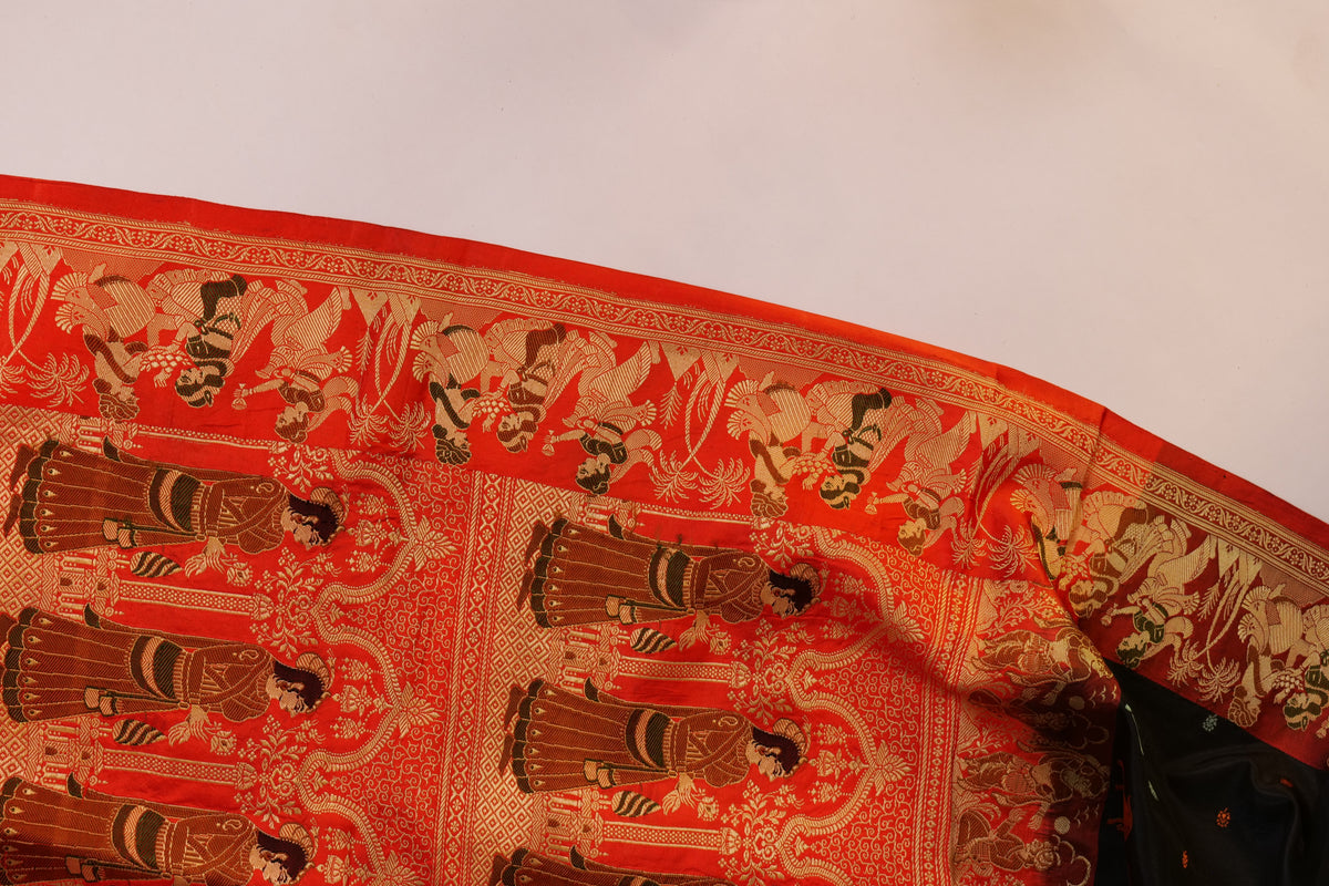 Hridaya~Figurine Banarsee saree Black Orange