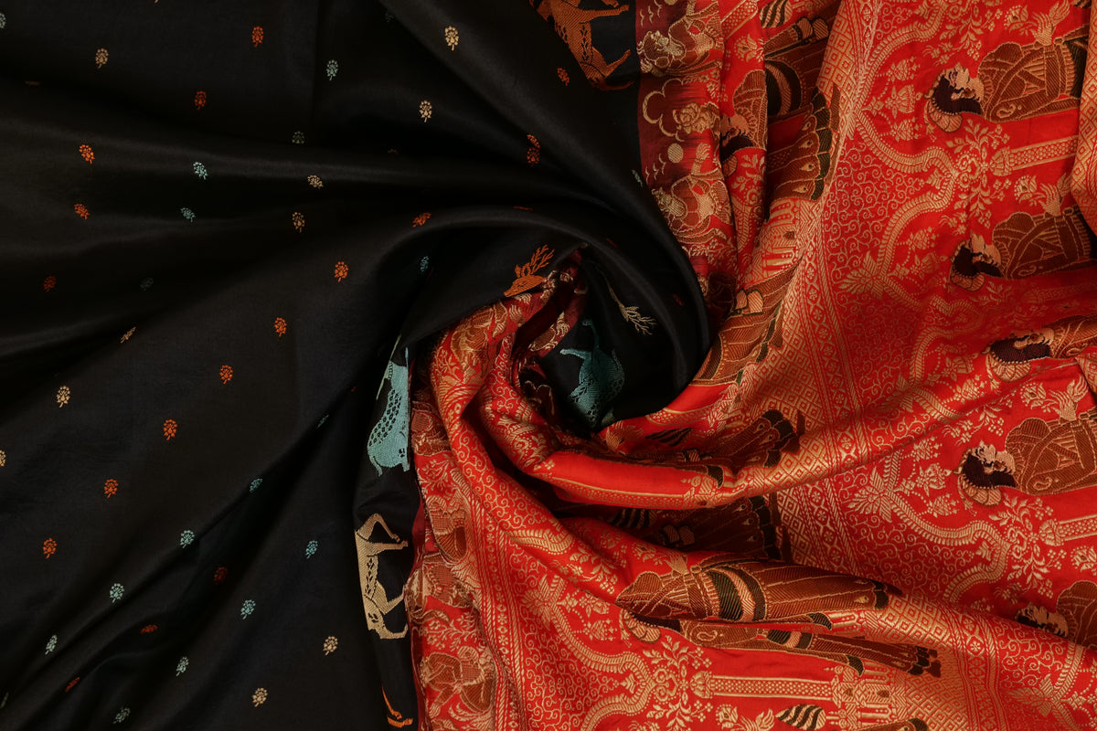 Hridaya~Figurine Banarsee saree Black Orange