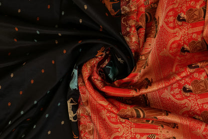 Hridaya~Figurine Banarsee saree Black Orange