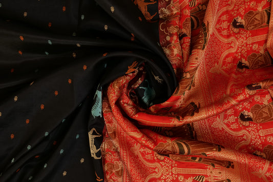 Hridaya~Figurine Banarsee saree Black Orange