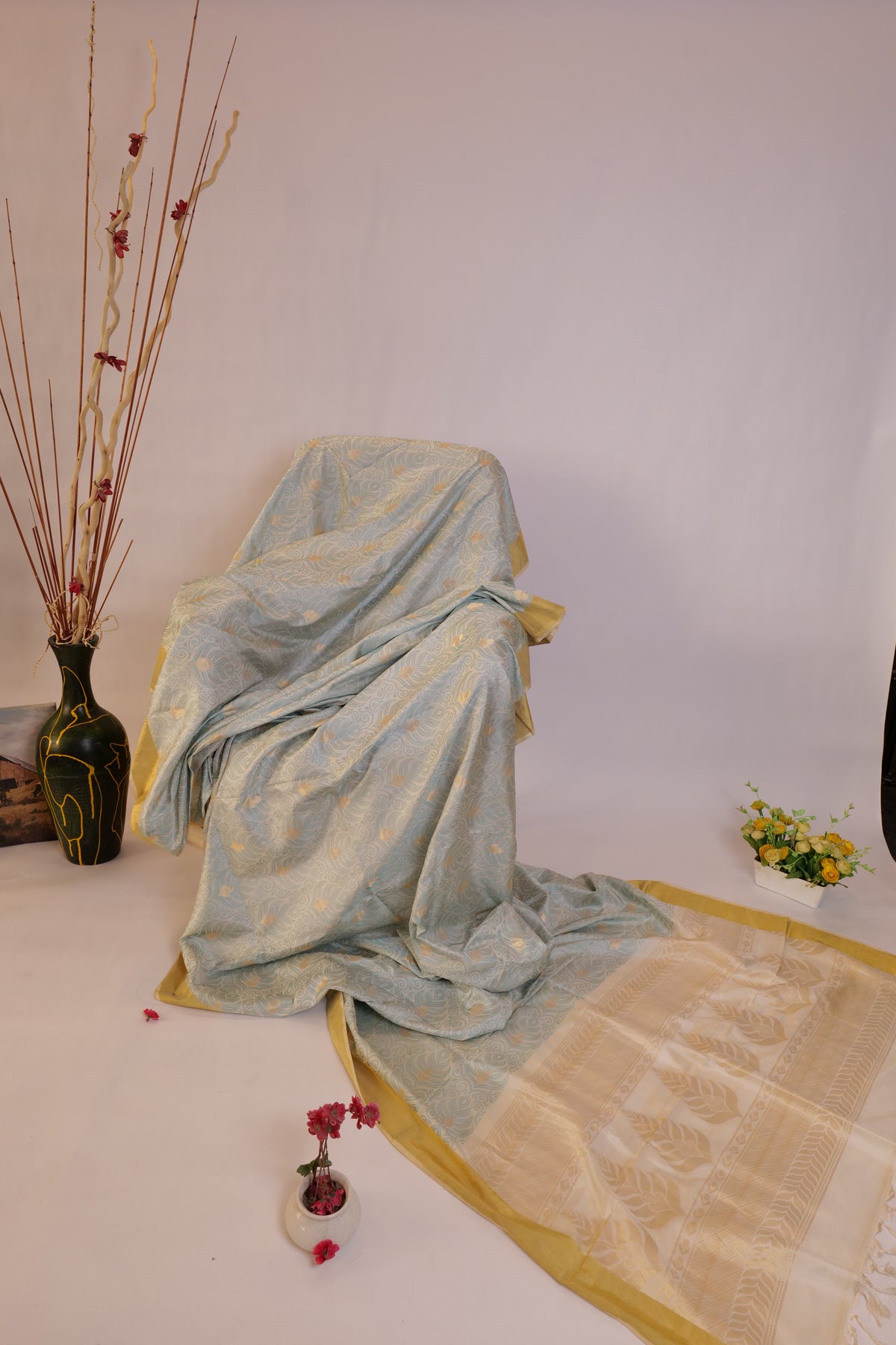 Sundara~Resham Banarsee Saree Ice Green
