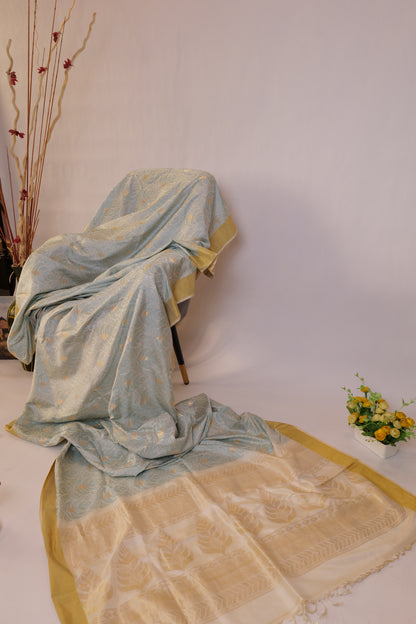 Sundara~Resham Banarsee Saree Ice Green