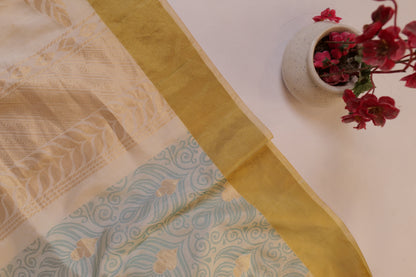 Sundara~Resham Banarsee Saree Ice Green