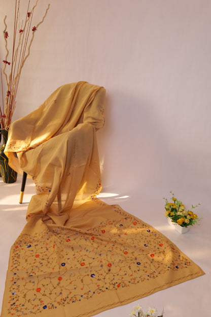 Ananda~Cotton Hand Embroidered saree Beige