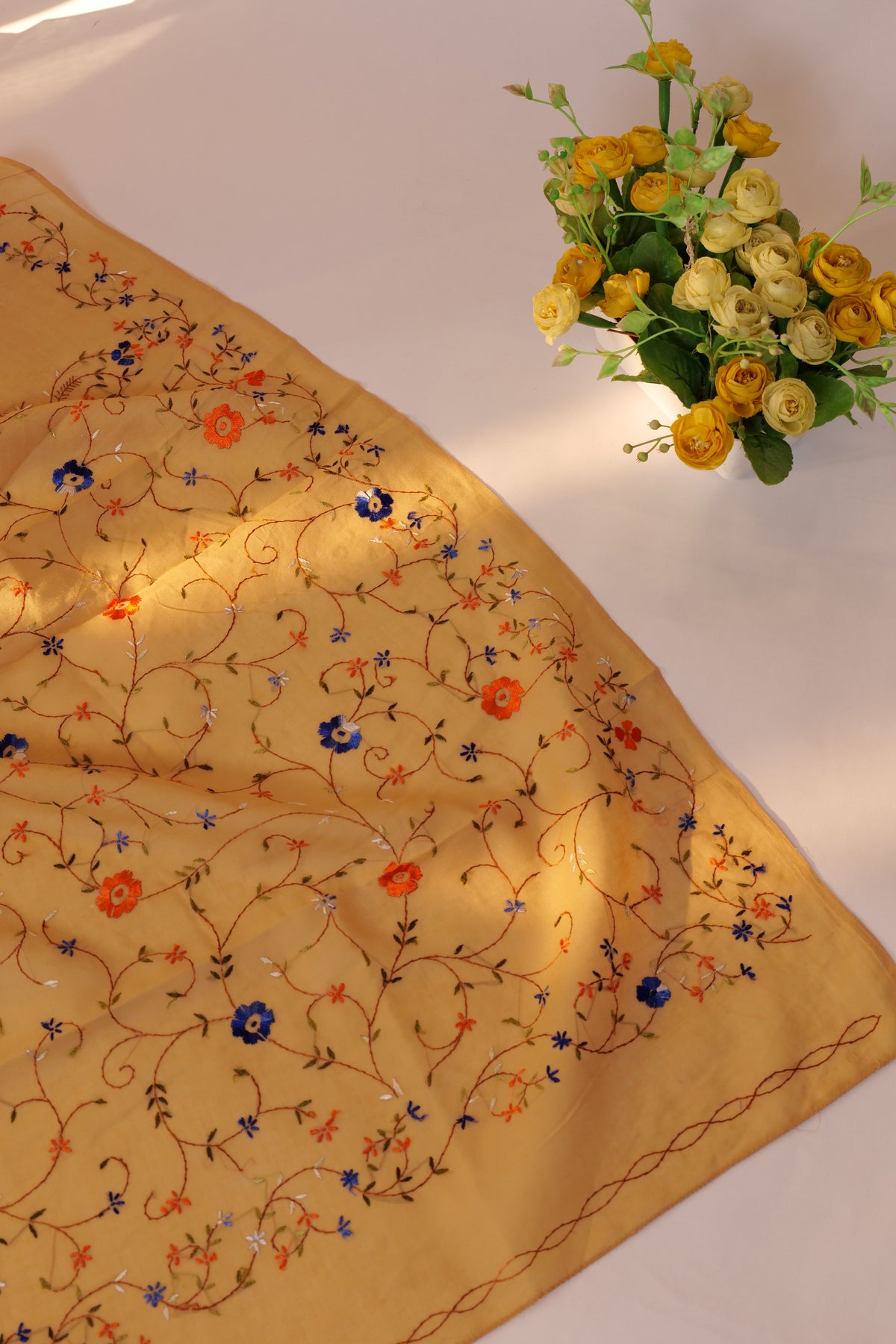 Ananda~Cotton Hand Embroidered saree Beige