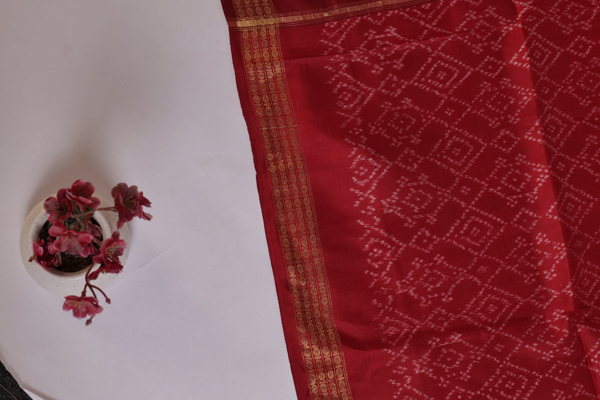 Sundari~Ikkat Saree Yellow Roli Red