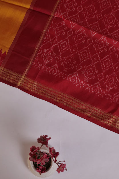 Sundari~Ikkat Saree Yellow Roli Red