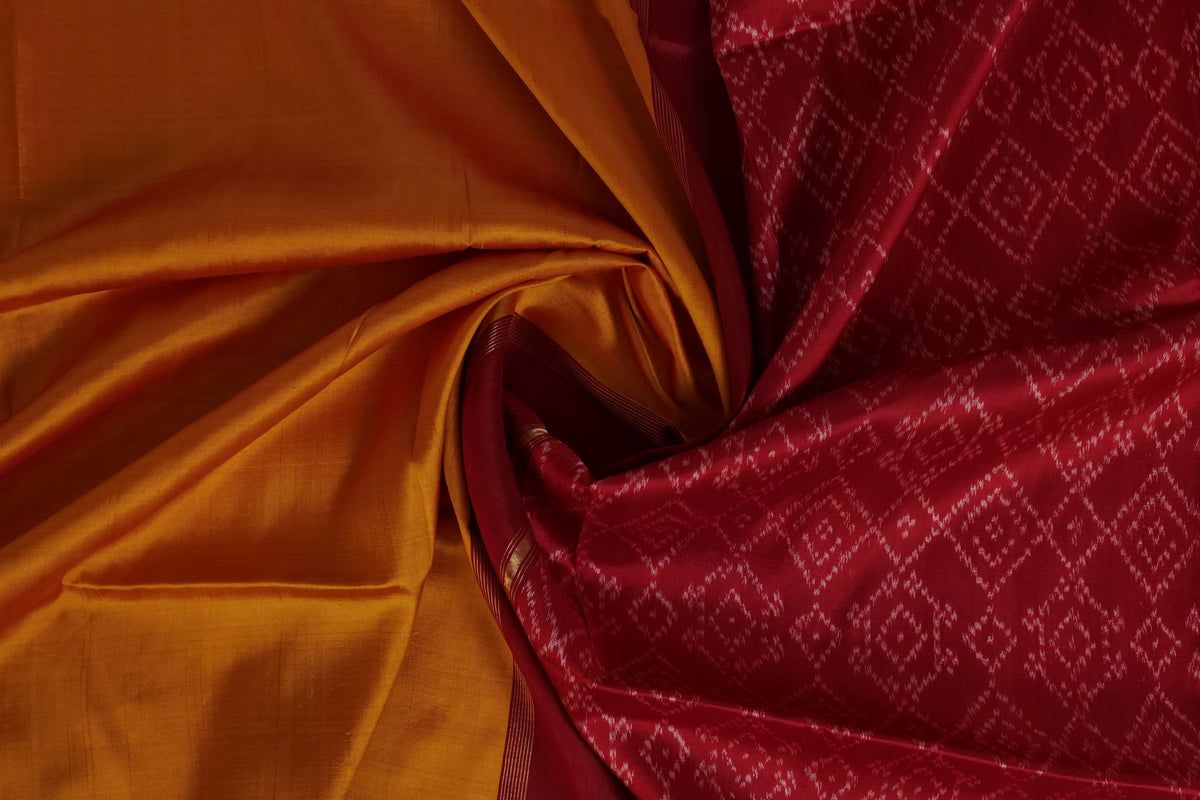 Sundari~Ikkat Saree Yellow Roli Red
