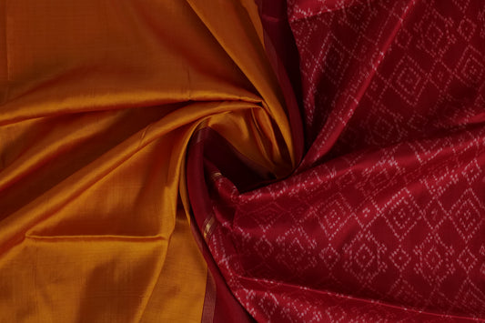 Sundari~Ikkat Saree Yellow Roli Red