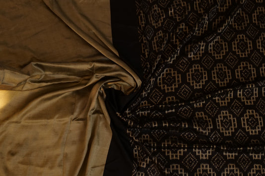 Vijaya~Ikkat Saree Black & Goldenish Beige