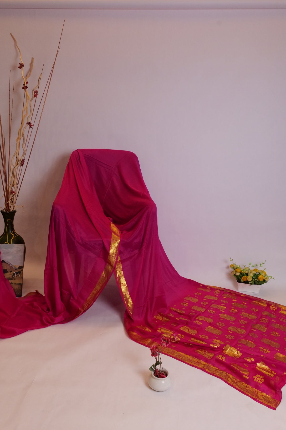 Ashokpushpam~Karnataka Crepe Silk Saree Rani Pink