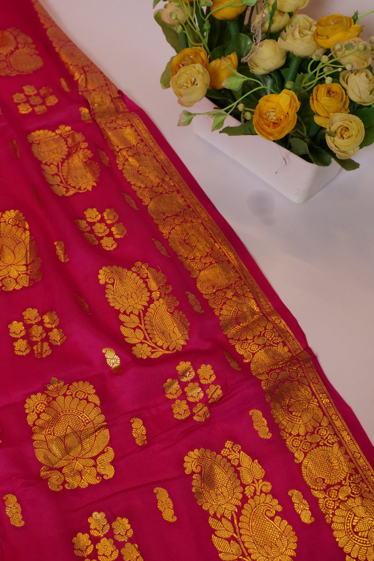 Ashokpushpam~Karnataka Crepe Silk Saree Rani Pink