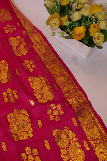 Ashokpushpam~Karnataka Crepe Silk Saree Rani Pink