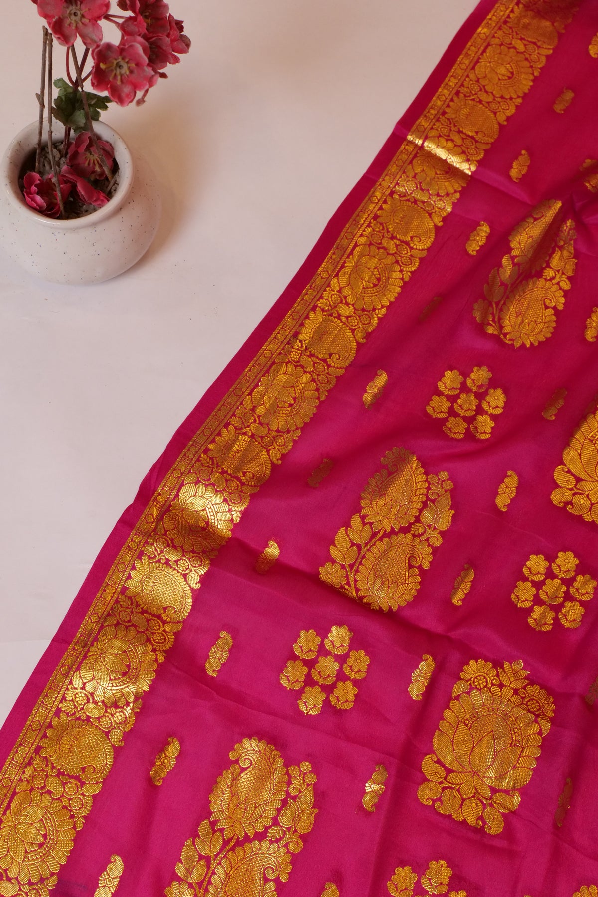 Ashokpushpam~Karnataka Crepe Silk Saree Rani Pink