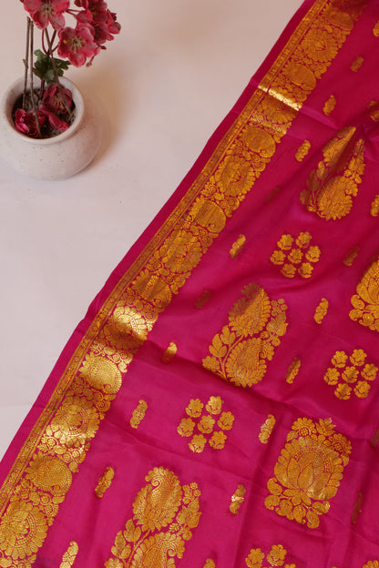 Ashokpushpam~Karnataka Crepe Silk Saree Rani Pink