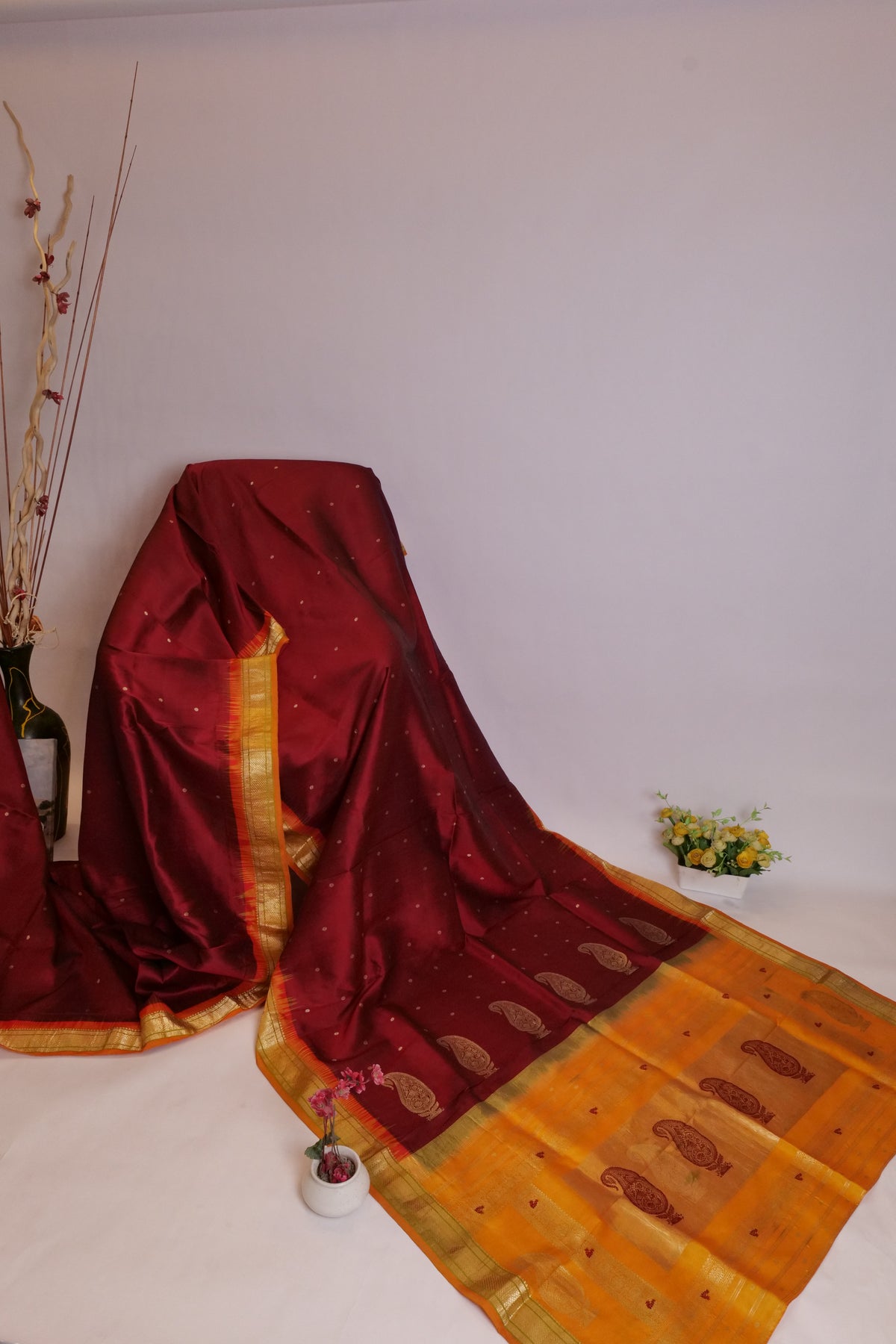 Armoor Saree Maroon Yellow