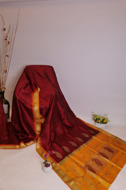 Armoor Saree Maroon Yellow