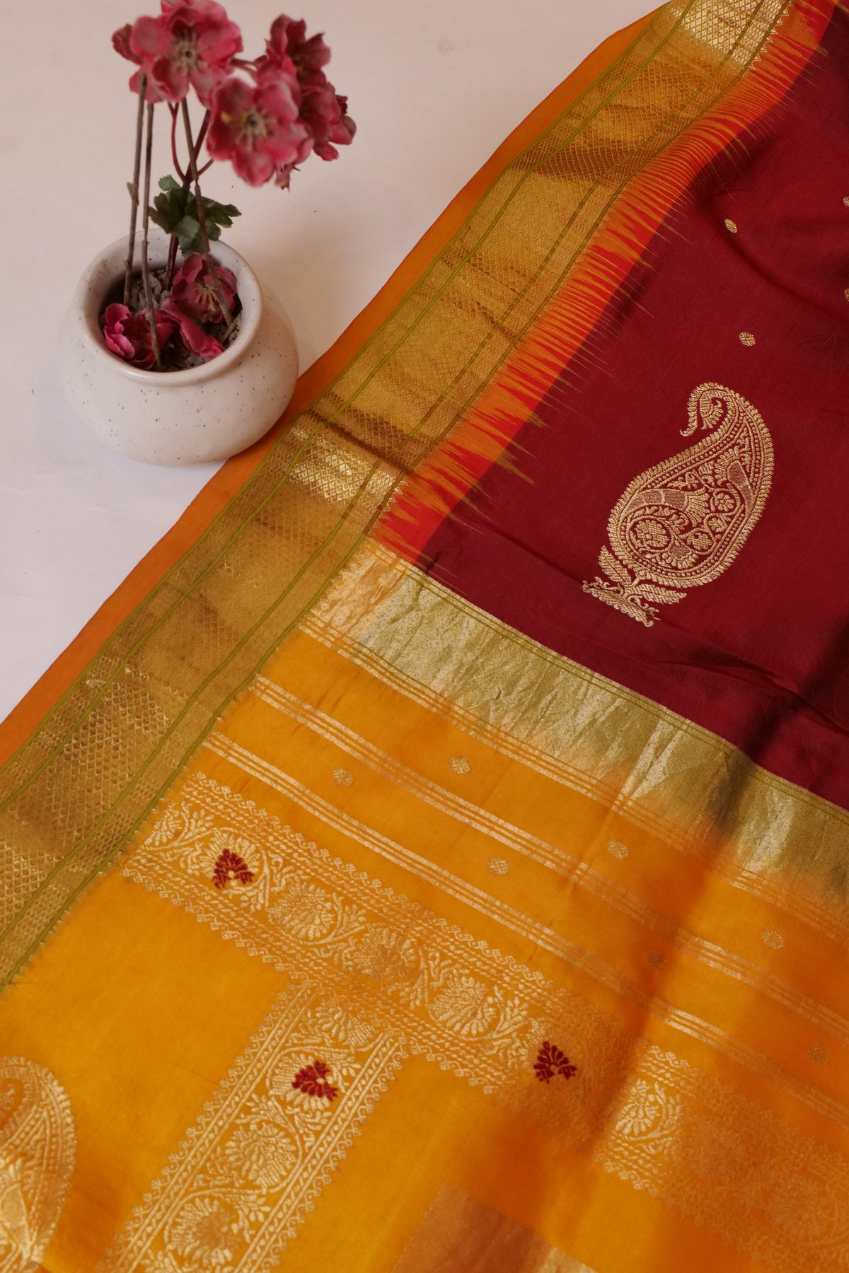 Armoor Saree Maroon Yellow