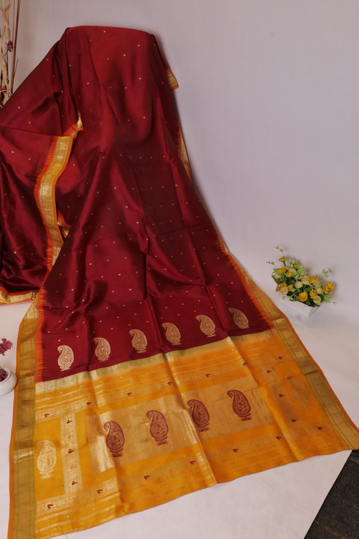 Armoor Saree Maroon Yellow