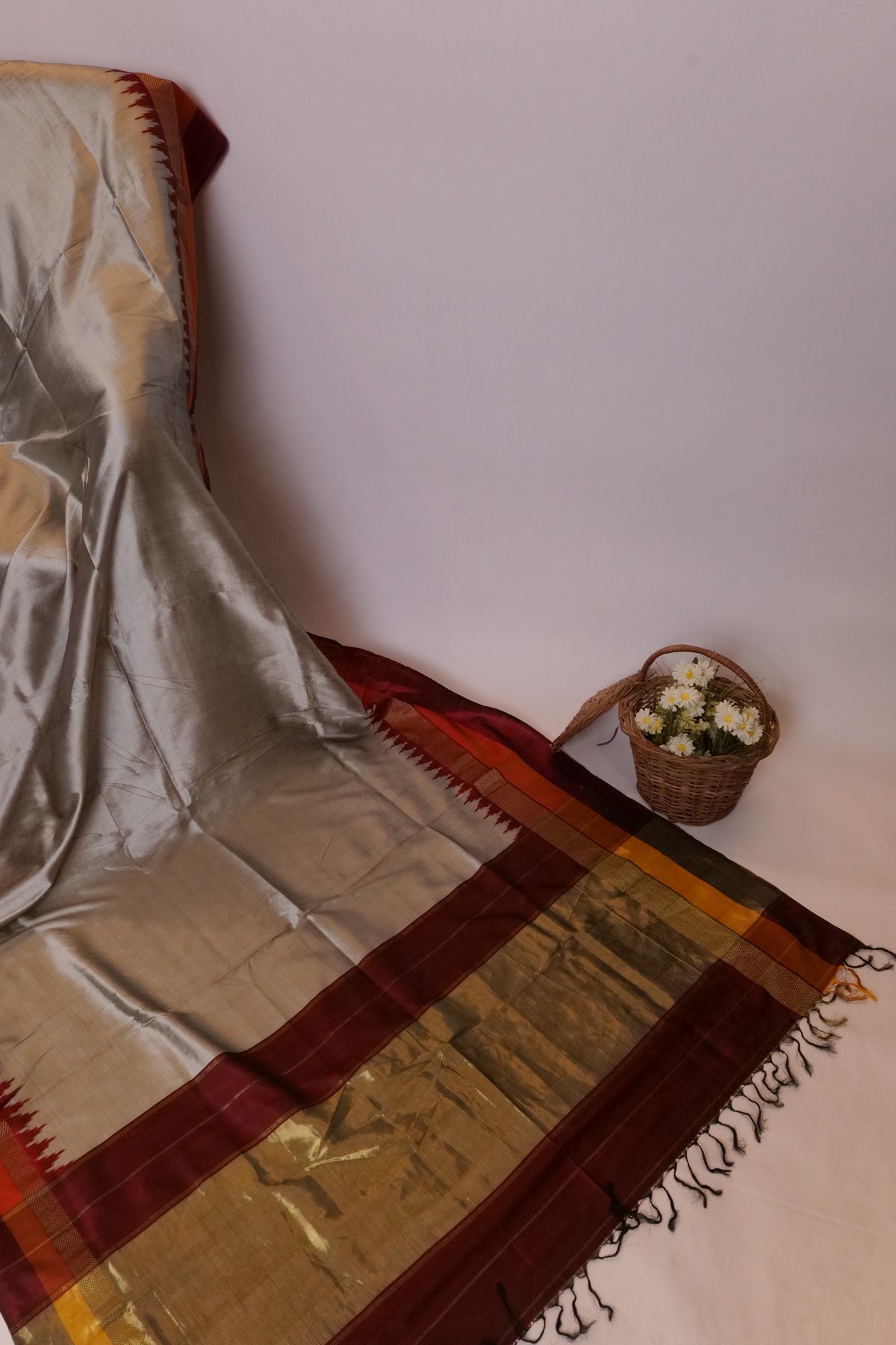 Ikkat Saree Silver & Maroon