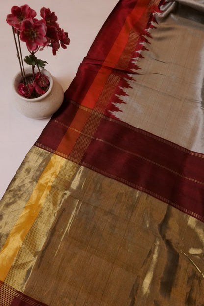Ikkat Saree Silver & Maroon