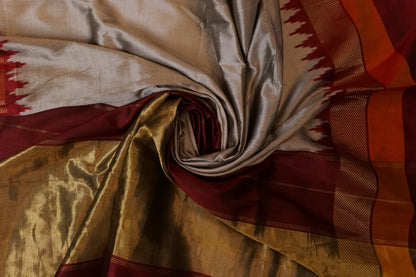 Ikkat Saree Silver & Maroon