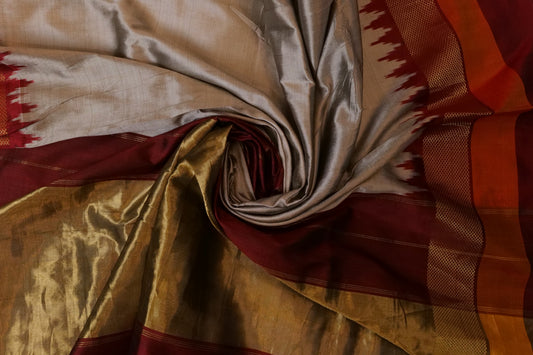 Ikkat Saree Silver & Maroon